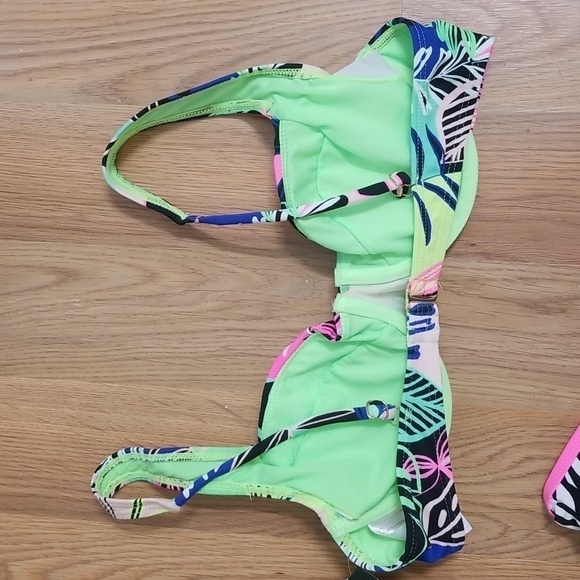 NO Boundaries Swim Bikini Set Top Bottoms Neon Zebra Print Abstract NEW - Picture 5 of 10